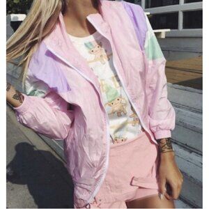 Aiaiwan 90s Pastel Colorblock Windbreaker‎ Women's Small Pink